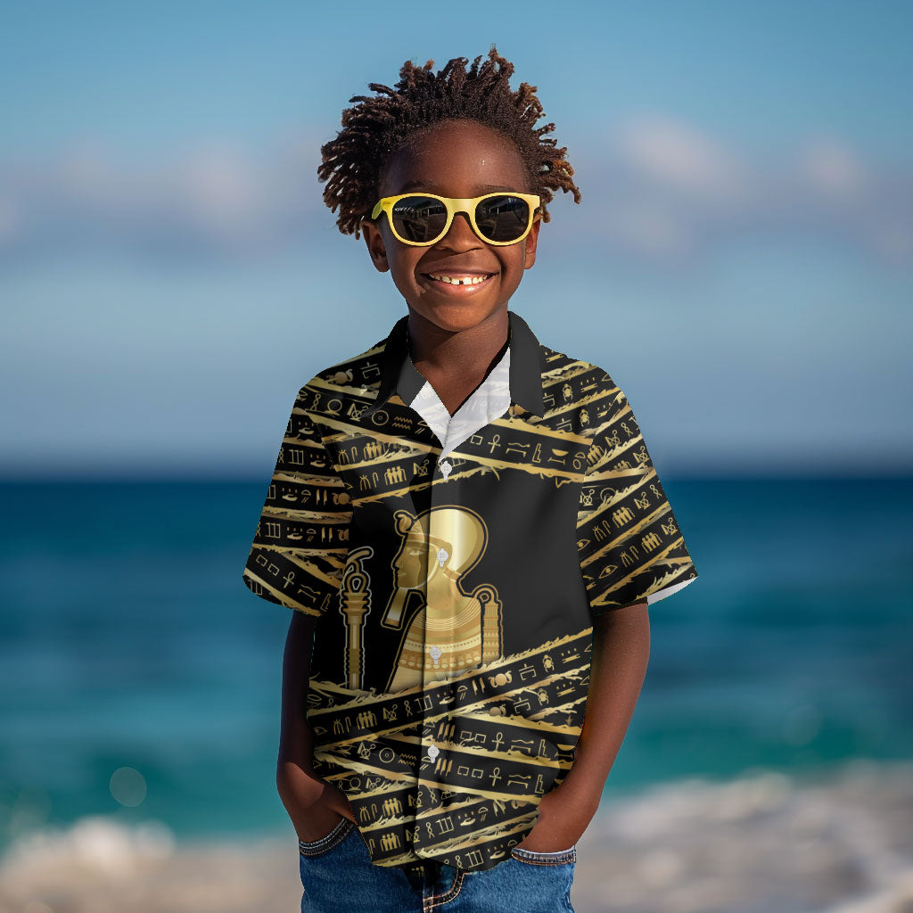 Egyptian God Ptah Kid Hawaiian Shirt Gold Mummy Wrap Hieroglyphics Patterns
