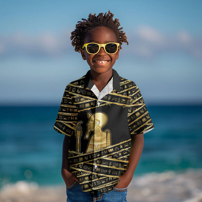 Egyptian God Ptah Kid Hawaiian Shirt Gold Mummy Wrap Hieroglyphics Patterns