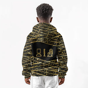 Egyptian God Ptah Kid Hoodie Gold Mummy Wrap Hieroglyphics Patterns