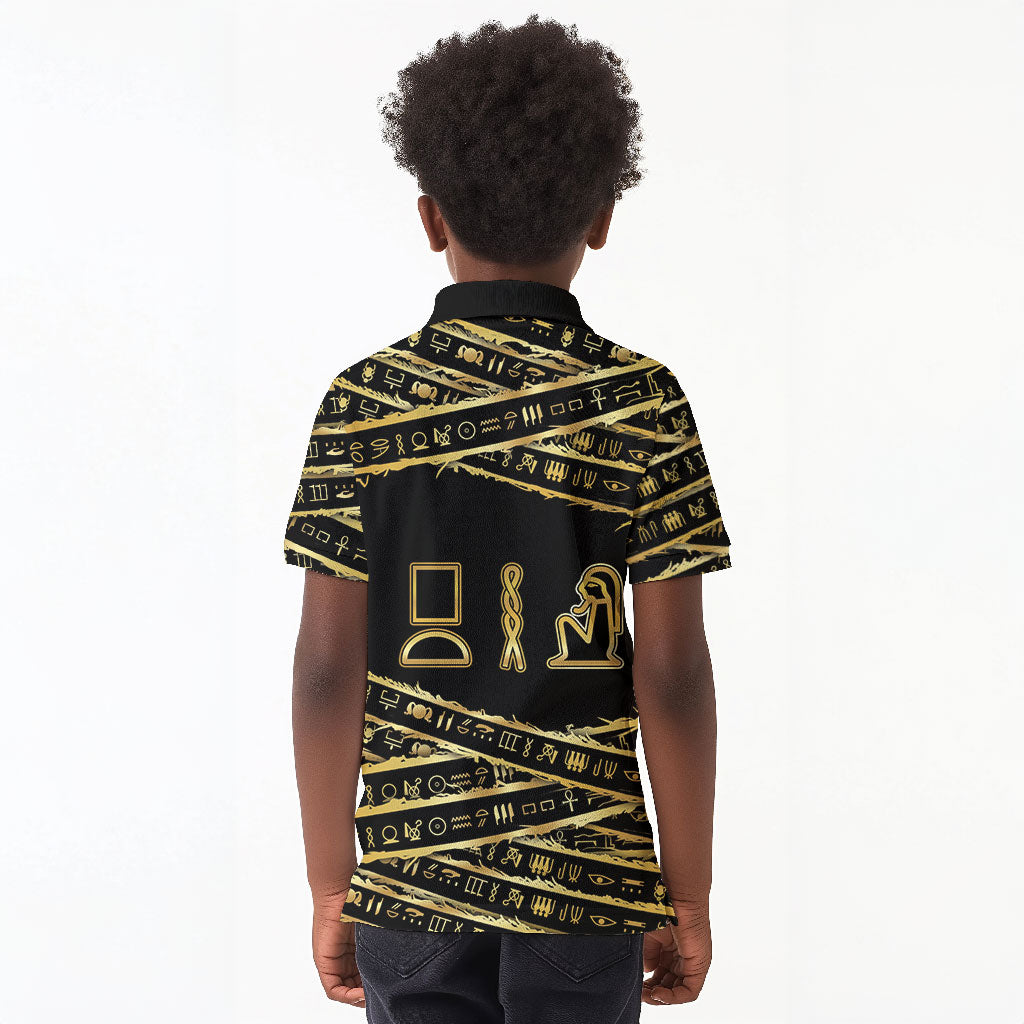 Egyptian God Ptah Kid Polo Shirt Gold Mummy Wrap Hieroglyphics Patterns