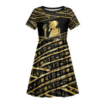 Egyptian God Ptah Kid Short Sleeve Dress Gold Mummy Wrap Hieroglyphics Patterns