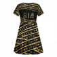 Egyptian God Ptah Kid Short Sleeve Dress Gold Mummy Wrap Hieroglyphics Patterns