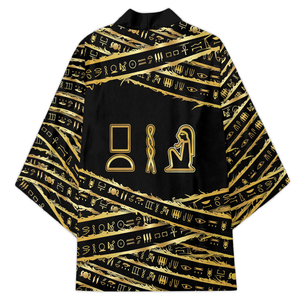 Egyptian God Ptah Kimono Gold Mummy Wrap Hieroglyphics Patterns