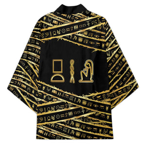 Egyptian God Ptah Kimono Gold Mummy Wrap Hieroglyphics Patterns
