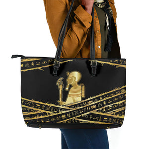 Egyptian God Ptah Leather Tote Bag Gold Mummy Wrap Hieroglyphics Patterns