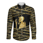Egyptian God Ptah Long Sleeve Button Shirt Gold Mummy Wrap Hieroglyphics Patterns