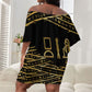 Egyptian God Ptah Off Shoulder Short Dress Gold Mummy Wrap Hieroglyphics Patterns