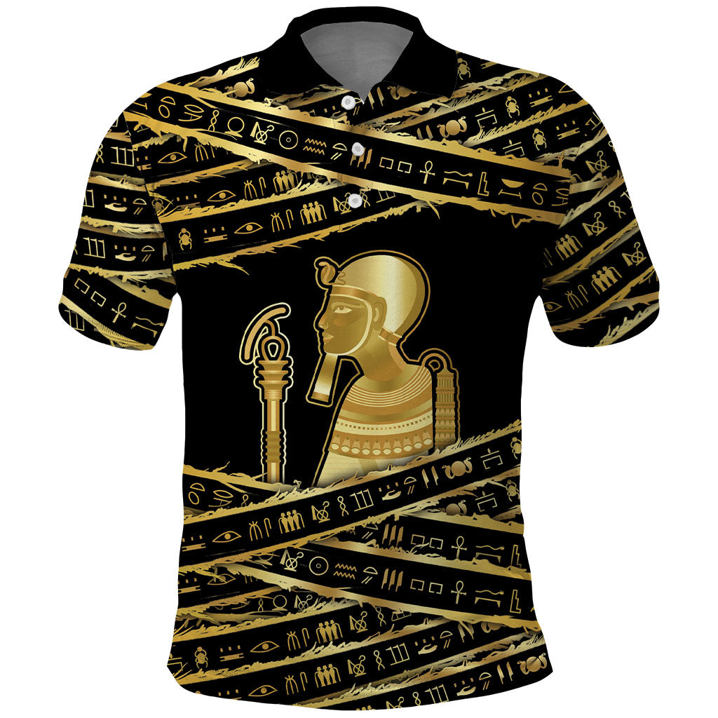 Egyptian God Ptah Polo Shirt Gold Mummy Wrap Hieroglyphics Patterns