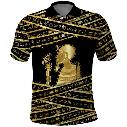 Egyptian God Ptah Polo Shirt Gold Mummy Wrap Hieroglyphics Patterns