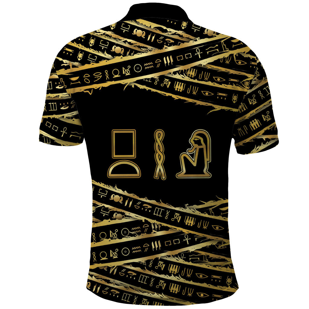 Egyptian God Ptah Polo Shirt Gold Mummy Wrap Hieroglyphics Patterns