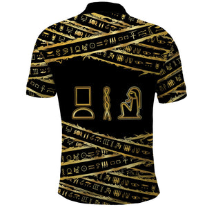Egyptian God Ptah Polo Shirt Gold Mummy Wrap Hieroglyphics Patterns