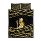 Egyptian God Ptah Quilt Bed Set Gold Mummy Wrap Hieroglyphics Patterns
