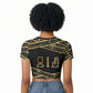 Egyptian God Ptah Raglan Cropped T shirt Gold Mummy Wrap Hieroglyphics Patterns