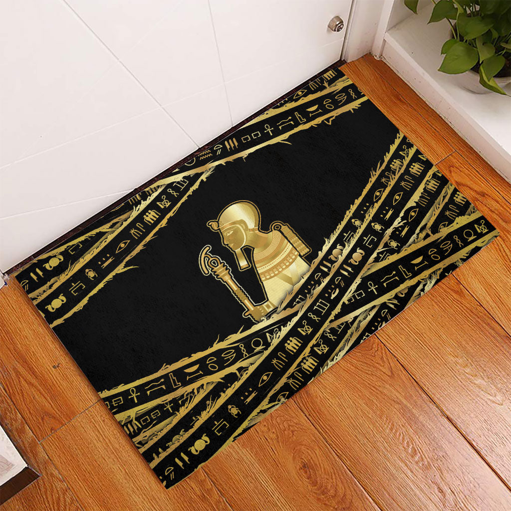 Egyptian God Ptah Rubber Doormat Gold Mummy Wrap Hieroglyphics Patterns