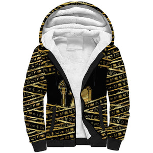 Egyptian God Ptah Sherpa Hoodie Gold Mummy Wrap Hieroglyphics Patterns