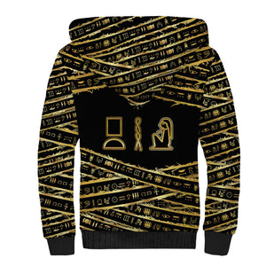Egyptian God Ptah Sherpa Hoodie Gold Mummy Wrap Hieroglyphics Patterns