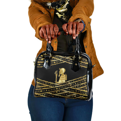Egyptian God Ptah Shoulder Handbag Gold Mummy Wrap Hieroglyphics Patterns
