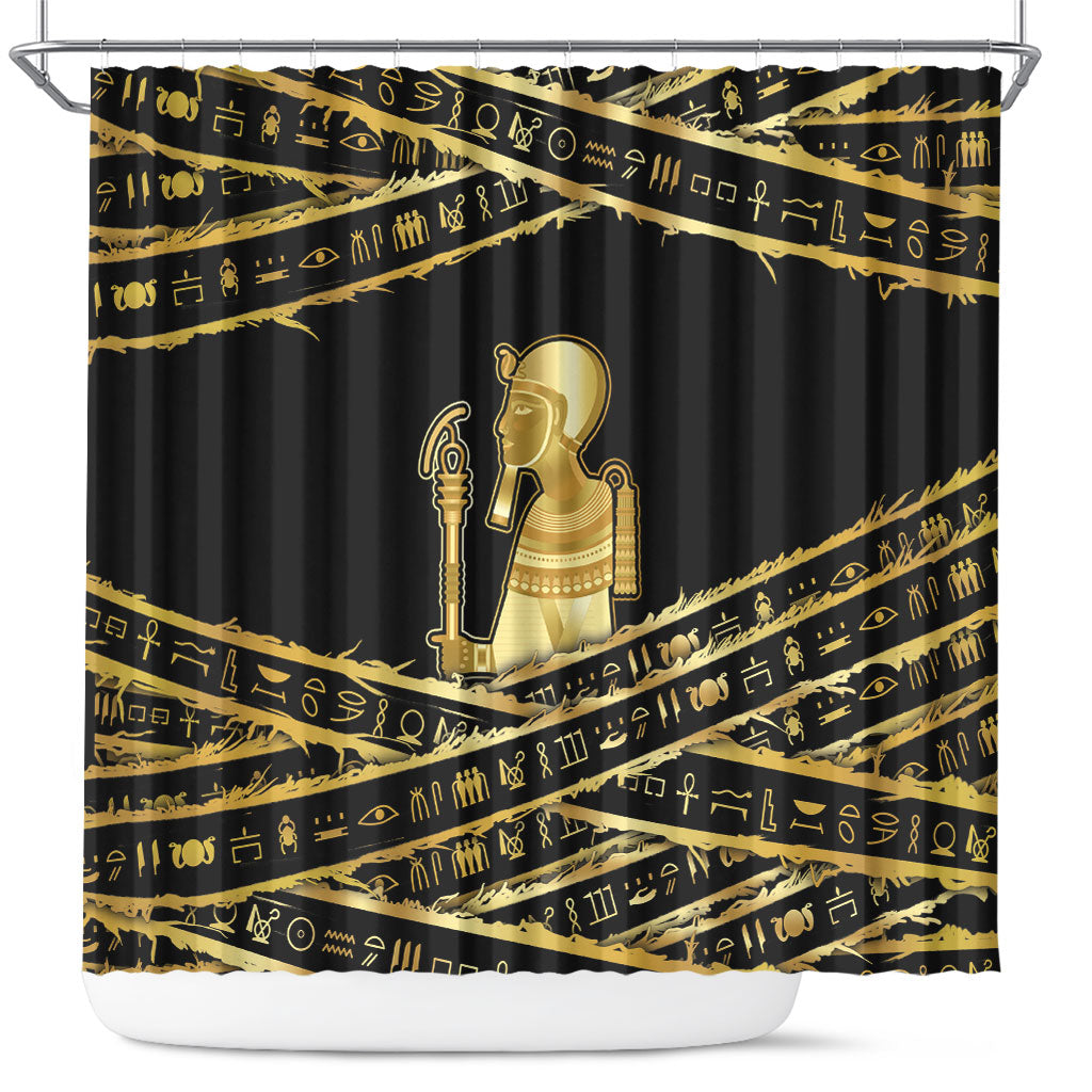 Egyptian God Ptah Shower Curtain Gold Mummy Wrap Hieroglyphics Patterns