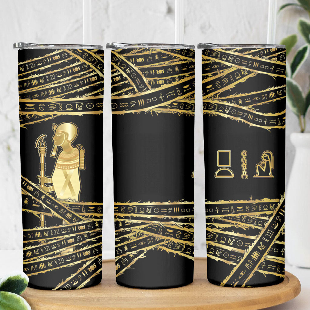 Egyptian God Ptah Skinny Tumbler Gold Mummy Wrap Hieroglyphics Patterns