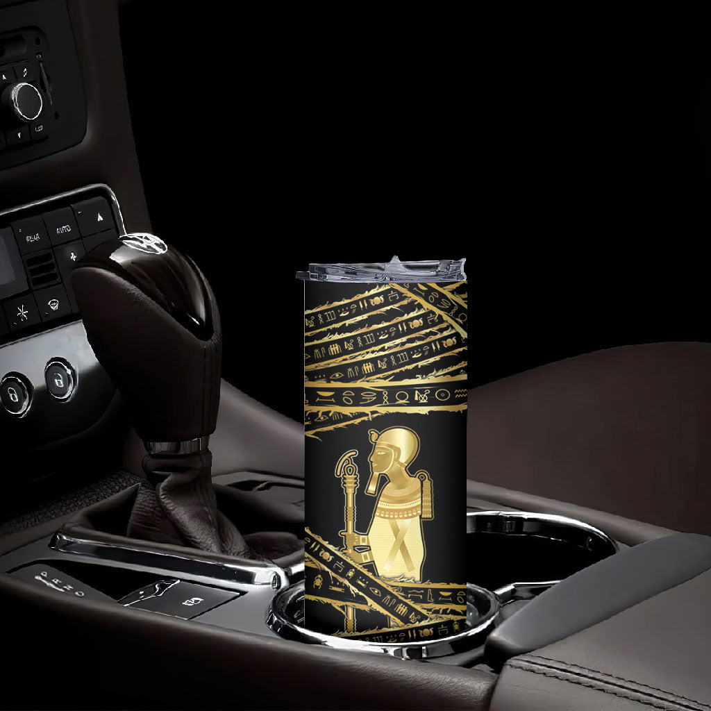 Egyptian God Ptah Skinny Tumbler Gold Mummy Wrap Hieroglyphics Patterns