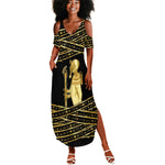 Egyptian God Ptah Summer Maxi Dress Gold Mummy Wrap Hieroglyphics Patterns