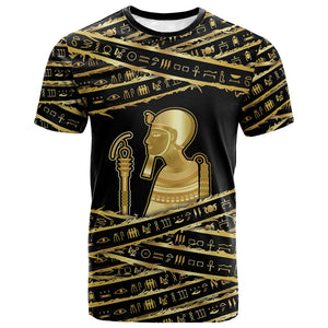 Egyptian God Ptah T shirt Gold Mummy Wrap Hieroglyphics Patterns