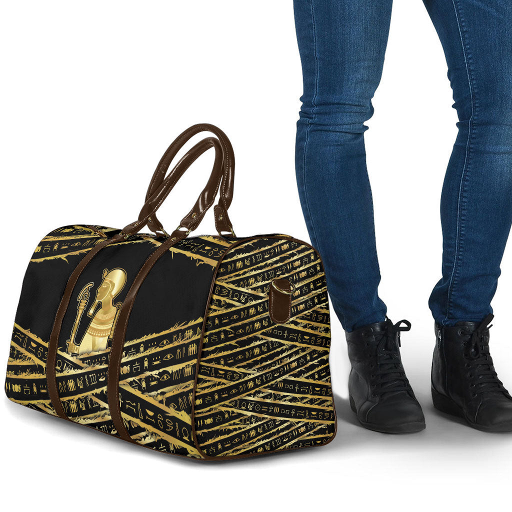 Egyptian God Ptah Travel Bag Gold Mummy Wrap Hieroglyphics Patterns