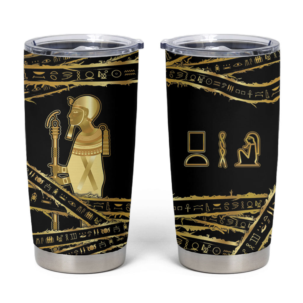 Egyptian God Ptah Tumbler Cup Gold Mummy Wrap Hieroglyphics Patterns
