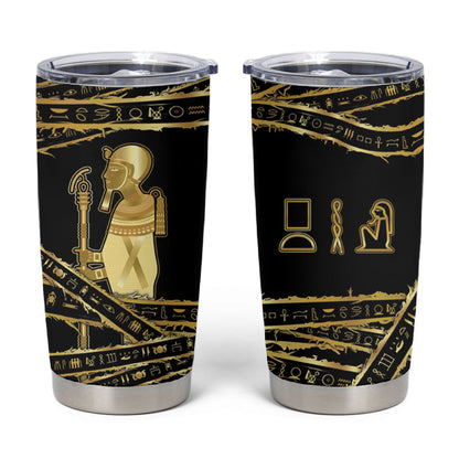 Egyptian God Ptah Tumbler Cup Gold Mummy Wrap Hieroglyphics Patterns