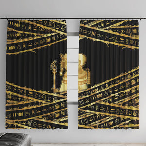 Egyptian God Ptah Window Curtain Gold Mummy Wrap Hieroglyphics Patterns