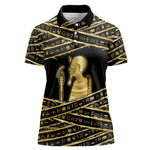 Egyptian God Ptah Women Polo Shirt Gold Mummy Wrap Hieroglyphics Patterns