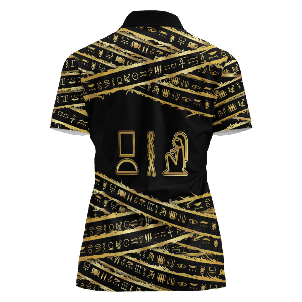 Egyptian God Ptah Women Polo Shirt Gold Mummy Wrap Hieroglyphics Patterns