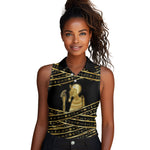 Egyptian God Ptah Women Sleeveless Polo Shirt Gold Mummy Wrap Hieroglyphics Patterns