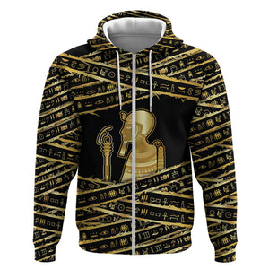 Egyptian God Ptah Zip Hoodie Gold Mummy Wrap Hieroglyphics Patterns