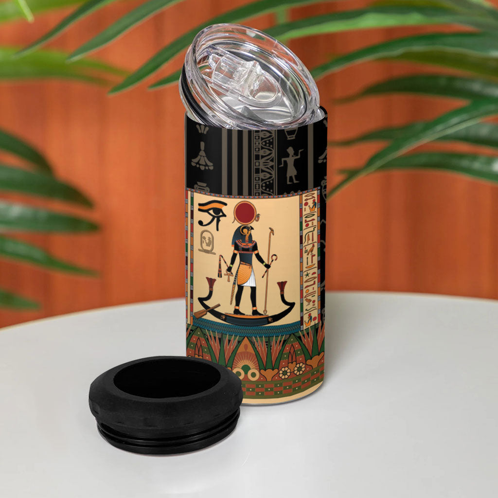 Egyptian God Ra 4 in 1 Can Cooler Tumbler Ancient Mythology Solar Barque Falcon