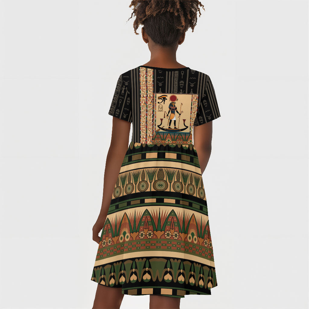 Egyptian God Ra Kid Short Sleeve Dress Ancient Mythology Solar Barque Falcon