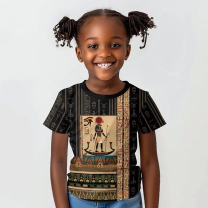 Egyptian God Ra Kid T shirt Ancient Mythology Solar Barque Falcon