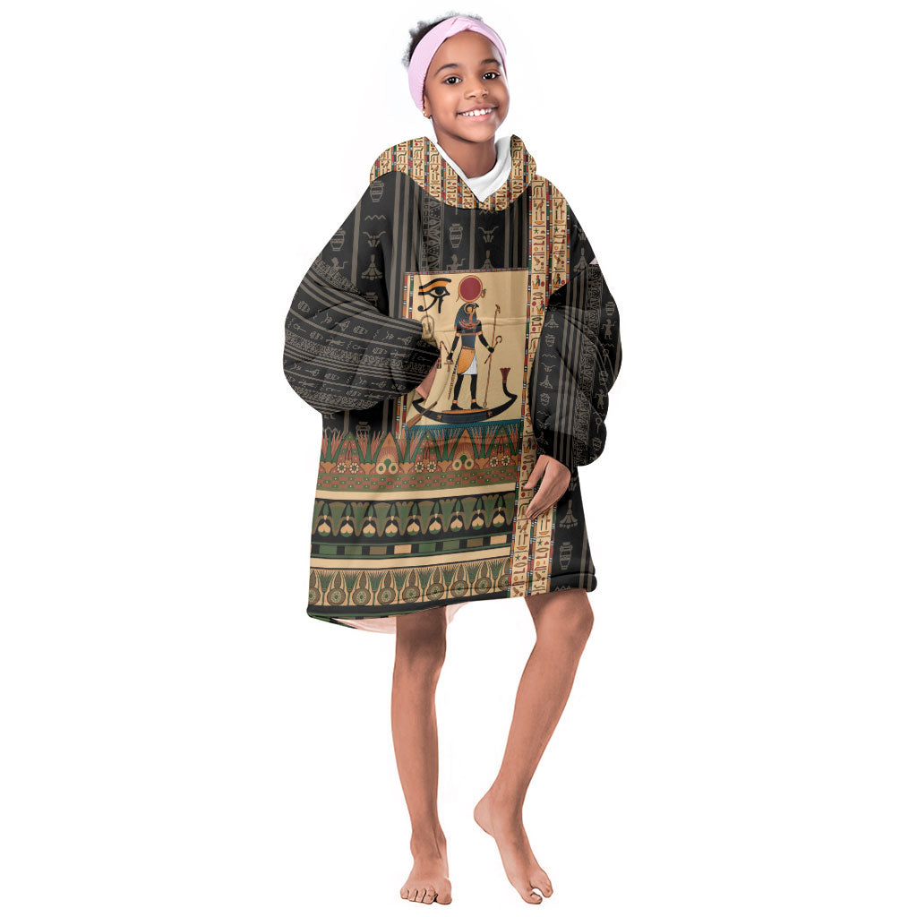 Egyptian God Ra Kid Wearable Blanket Hoodie Ancient Mythology Solar Barque Falcon