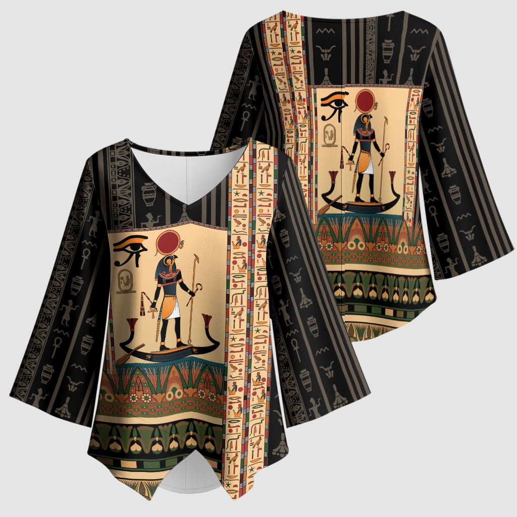 Egyptian God Ra Kimono Sleeve Blouse Ancient Mythology Solar Barque Falcon
