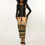 Egyptian God Ra Long Sleeve Bodycon Dress Ancient Mythology Solar Barque Falcon