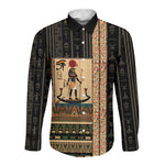 Egyptian God Ra Long Sleeve Button Shirt Ancient Mythology Solar Barque Falcon
