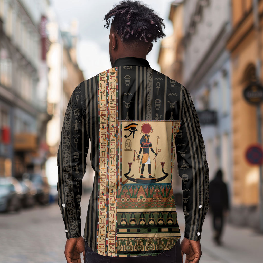Egyptian God Ra Long Sleeve Button Shirt Ancient Mythology Solar Barque Falcon
