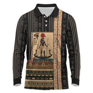 Egyptian God Ra Long Sleeve Polo Shirt Ancient Mythology Solar Barque Falcon