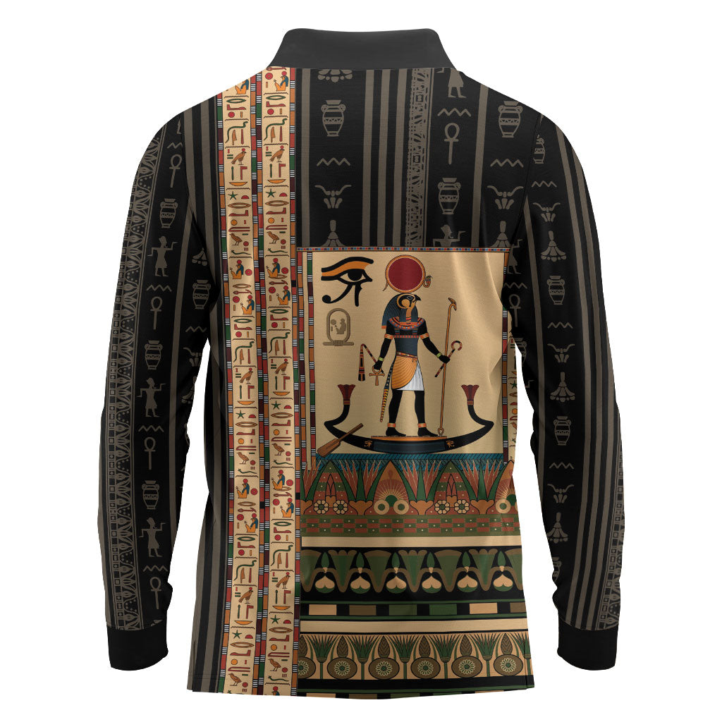 Egyptian God Ra Long Sleeve Polo Shirt Ancient Mythology Solar Barque Falcon