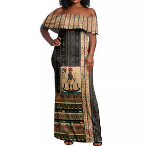 Egyptian God Ra Off Shoulder Maxi Dress Ancient Mythology Solar Barque Falcon