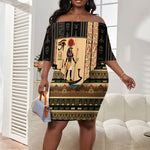 Egyptian God Ra Off Shoulder Short Dress Ancient Mythology Solar Barque Falcon