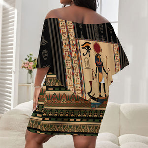 Egyptian God Ra Off Shoulder Short Dress Ancient Mythology Solar Barque Falcon