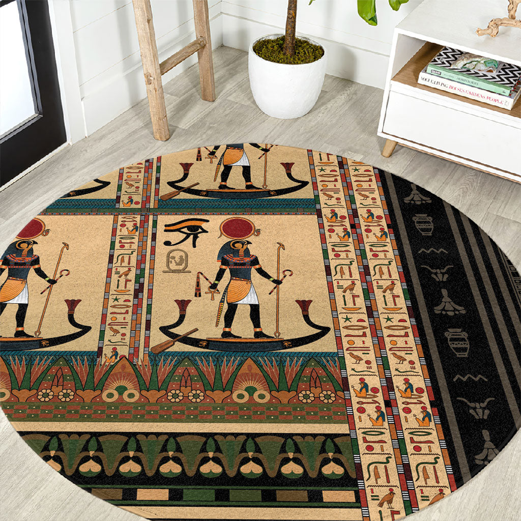 Egyptian God Ra Round Carpet Ancient Mythology Solar Barque Falcon