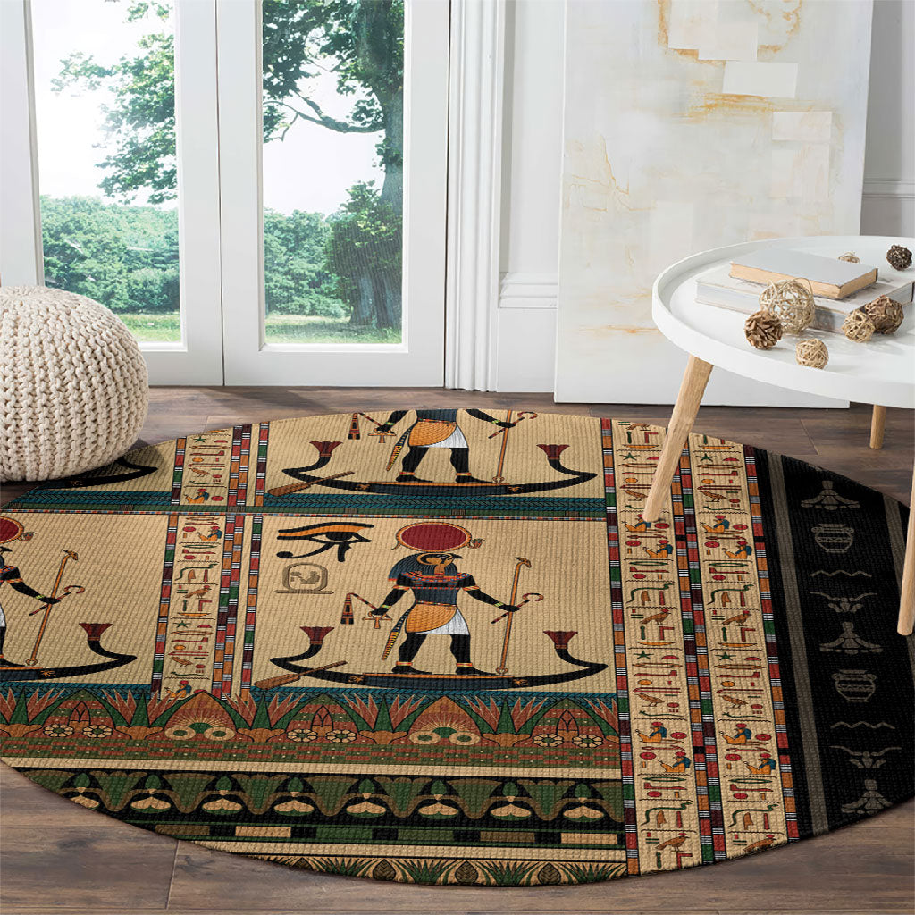 Egyptian God Ra Round Carpet Ancient Mythology Solar Barque Falcon