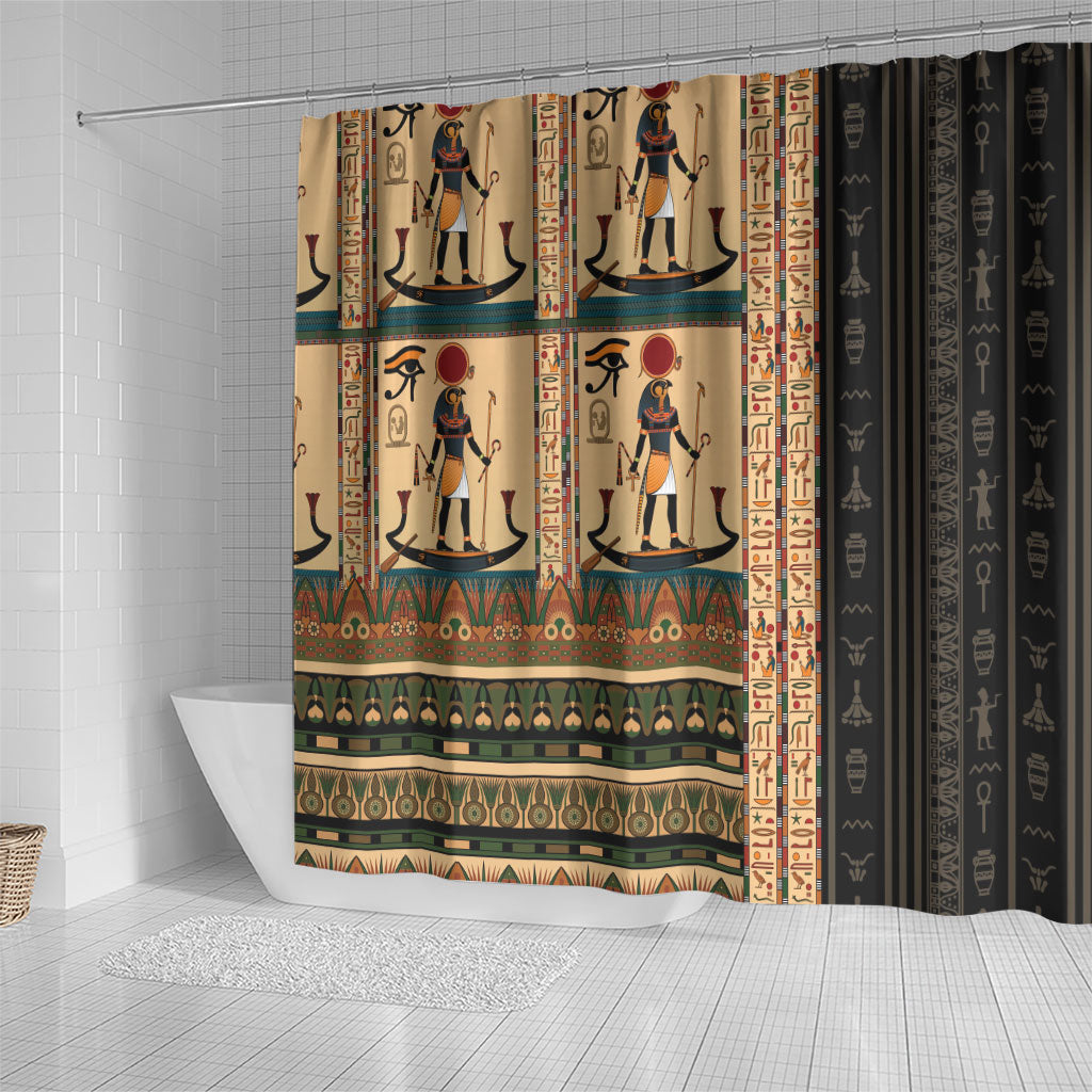Egyptian God Ra Shower Curtain Ancient Mythology Solar Barque Falcon